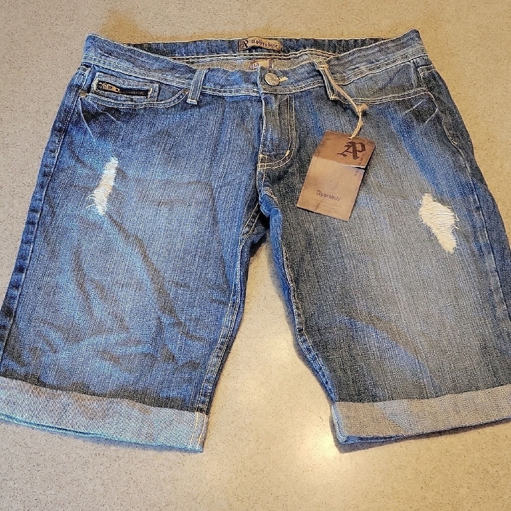 APHRODITE Bermuda Cotton Distressed Denim Jean Shorts SIZE 13 NWT